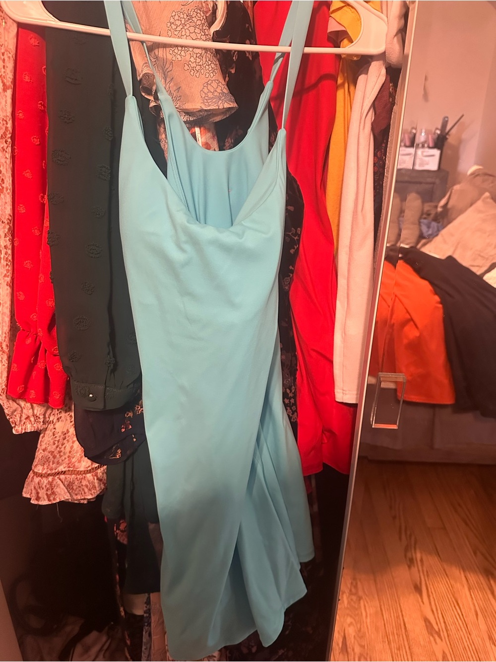 HALARA Light Blue Cowl Neck Slip Midi Dress